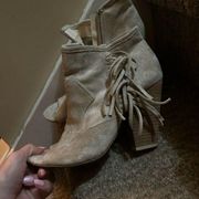 Coconuts By Matisse Arlo cream Fringe Heeled Ankle Booties Size 7