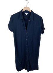 Standard James Perse Womens Roll Cuff Button Shirt Dress Navy Blue Size 2 Medium