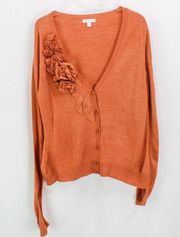 NEW YORK & CO Orange Ruffle Flower Knit Cardigan Sweater