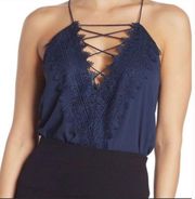 WAYF Navy Blue Lace Tie Up Bodysuit