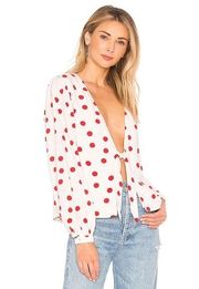 Lovers + Friends Womens Theo Polka Dot Strawberry Red Blouse Top XS Tie Front
