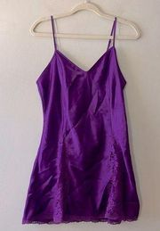 Vintage Victorias Secret Gold Label Purple Lace Satin Slip Chemise Size Medium