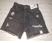 NWT Arizona Jrs Size 0 High-Rise Short Distressed Black Denim Jean Shorts