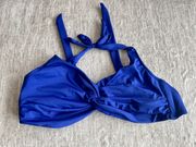 Bright Blue Twist Front Wireless Halter Bikini Top Size 14 Large