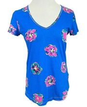 Lilly Pulitzer Blue and Pink Floral U Neck Lightweight Tee S