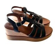 NEW NATURALIZER Barrett Wedge Leather Sandals Black Sz 9.5