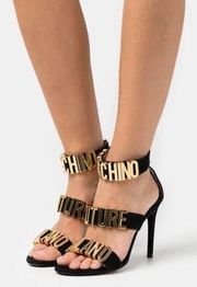 Moschino Couture Milano Suede Logo Heeled Sandals In Black