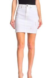 Good American White Distressed Denim Mini Skirt