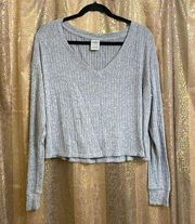 PINK Victoria’s Secret ribbed Heather gray long sleeve oversized crop sweater XS