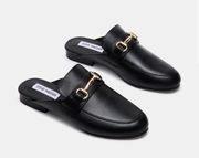 Kandi Black Leather Mules