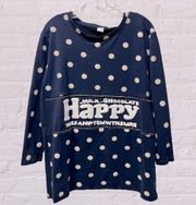 Anna navy blue polka dot zipper pullover sweatshirt hide the happy message Large