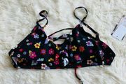 California Waves Black Floral Flouncy Bralette M