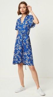 Jersey Faux Wrap Dress Blue Floral US 8