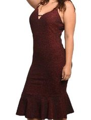 Zenobia Shimmer Ruffle Midi Cocktail Dress Red Size 2XL NWT