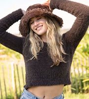 Fuzzy Cropped Sweater In Espresso