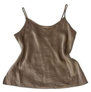 Talbots Small 100% Silk Mushroom Brown Satin Cami Tank Top Adjustable Straps