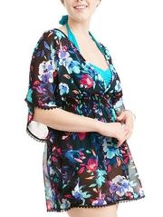 Time and Tru Watercolor Floral Swimsuit Cover-Up