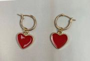 18K Gold Plated Red Heart Dangle Drop Earrings for Women