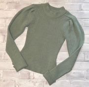 Topshop green high neck ruched shoulders ribbed sweater