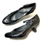 Clarks | Black Shiny Leather Spool Heels 10