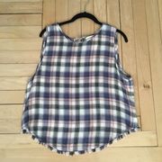 Cloth and Stone Blue and Pink Plaid Tank Top Size Large