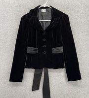 Kenneth Lynn Women's Blazer Black Velvet Long Sleeve Belted Size XS