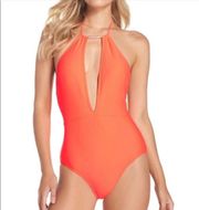 Halter One-Piece Swimsuit New Coral Size 4