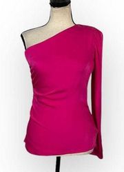 Intermix One Shoulder Silk Top Women's 2 Pink Fuchsia Long Sleeve Asymmetrical