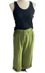 Crop Capri Linen Blend Pants Olive Green Wide Leg Women’s size 6