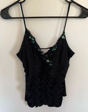 Lace Sequin Black Tank Spaghetti Strap