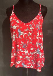 Red Floral Bird Print Tank Top