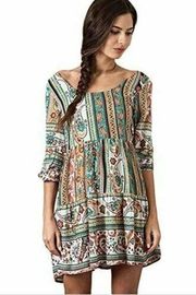 Umgee size M boutique boho dress cross back patchwork floral paisley