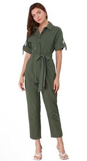 Allegra K Collard Cargo Cropped Jumpsuit Size XLarge