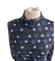 LORD & TAYLOR Navy Stars Lace Top Size Small