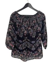 AB Studio Womens Multicolor Floral Blouse Off Shoulder Black Multicolor Small