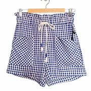 NWT Banjara Shorts Blue Gingham Paper Bag Waist Patch Pocket Women’s Size Medium