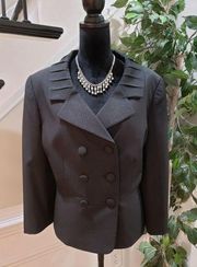 Alex Marie Women Black Solid Polyester Long Sleeve Button Front Blazer Jacket 16