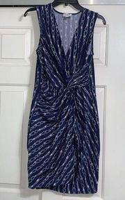 JB JULIE BROWN NYC Blue Faux Wrap Chain Print Sleeveless Dress