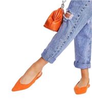 Anson Orange Patent Faux Vegan Leather Pointed-Toe Slingback Flats