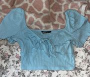 SheIn Cropped Front Tie Baby Blue Top