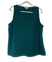 Nine West Teal Shimmer V-neck Sleeveless Top/Blouse Size XL | 47-32