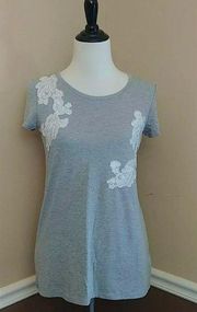 NWT DownEast Modcloth Heather Gray & White Lace Soft Jersey T-Shirt Top Size XS