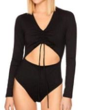 NWT Susana Monaco Black Cut Out Ruched Bodysuit in Black