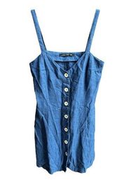 ZARA  Woman Linen Button Down Tank Dress Denim Blue Size XSmall