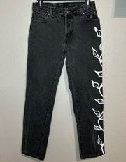 Harley Davidson y2k Vintage hand painted straight leg black jeans size 4 28"