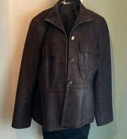 Helmut Lang Brown Distressed Dried Leather Coat Jacket  large