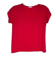 Soprano Blouse Red Short Sleeve Shell Top Scoop Neck Round Hem Pullover