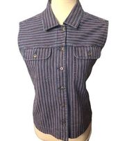 Crazy Horse Liz Claiborne Blue Denim Vest Size XLP Womens Striped