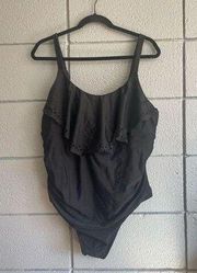 Women’s Plus Ava & Viv Stencil Cut Frill Black One Piece Swimsuit size 18W in Bl