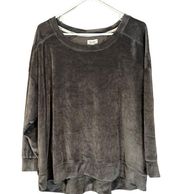 Nicole Miller Gray Long Sleeve Crushed Velvet Pullover Sweatshirt Women Sz 1X